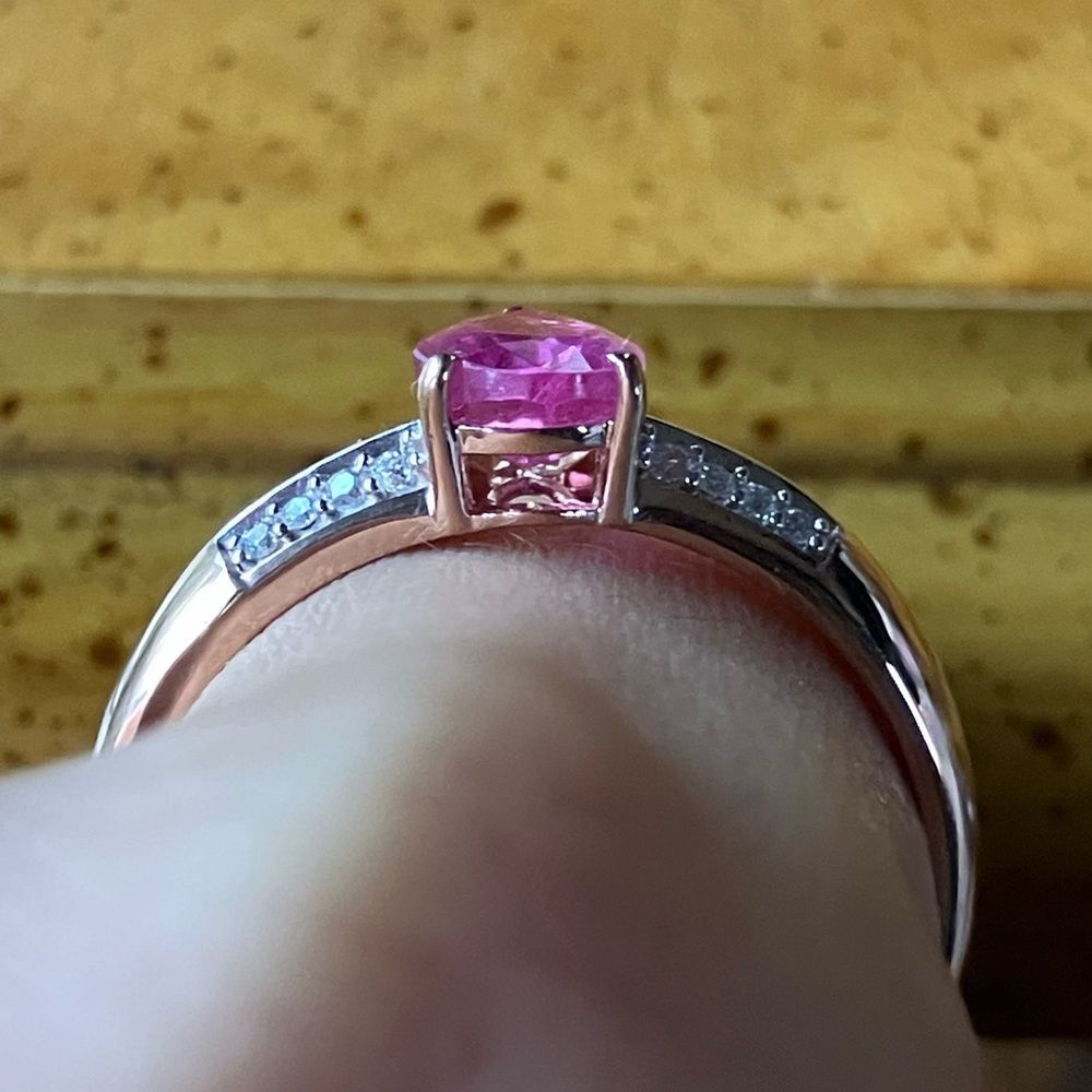 Natural Pink Sapphire Moissanite Sterling Silver Cocktail Ring Size 11 - Picture 2 of 9